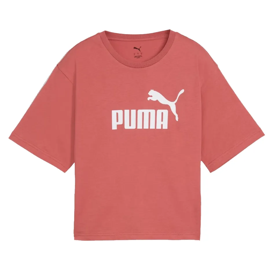 Blusa feminina Puma cropped relaxed rosa claro com logo esportivo em destaque